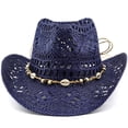 thumbnail image 3 of Summer Sun Hat for Women And Men Solid Color Western Cowboy Hat Hollowed Out Beach Straw Hat, 3 of 3