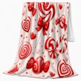 thumbnail image 2 of Red Candy Cane Heart Lollipops in Glossy 3D Style for Sweet Treat Lovers, Festive Candy Pattern, Cozy Flannel Blanket for Bedroom and Living Room, Valentine's Day Gift, Whimsical Home Decor, 2 of 9