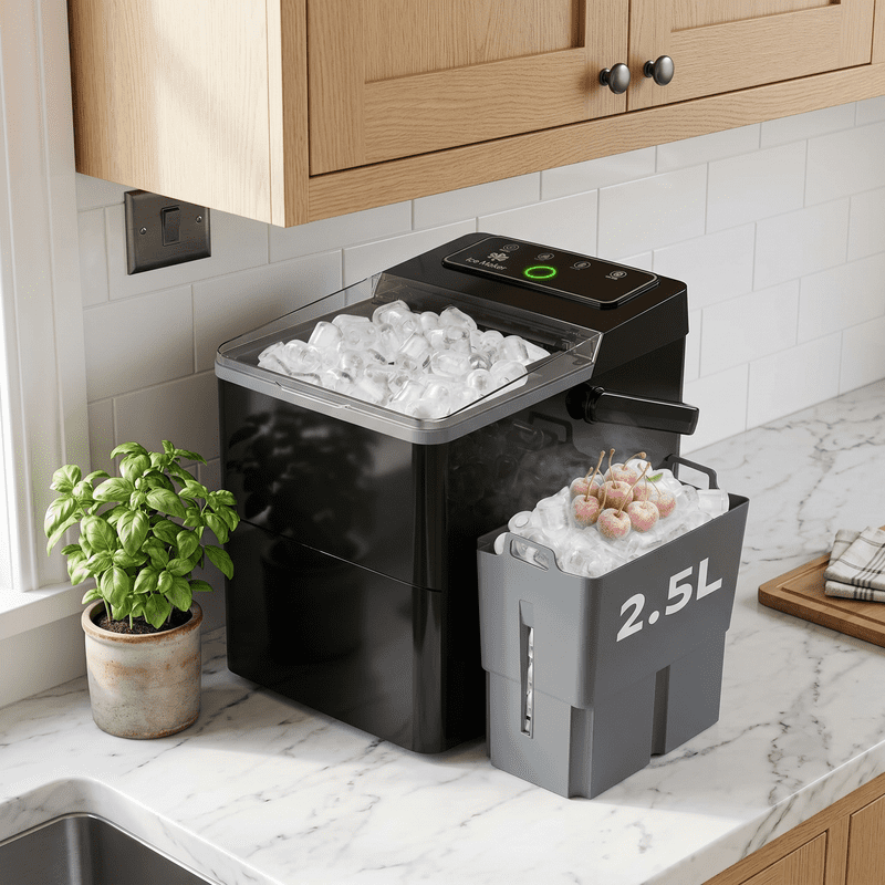 Countertop Ice Maker with 2.5L Expandable Ice Basket and 1.8L Water Tank, Portable Bullet Ice Machine with LED Touch Panel, Self-Cleaning, 2 Ice Sizes, Makes 9 Cubes in 6 Minutes