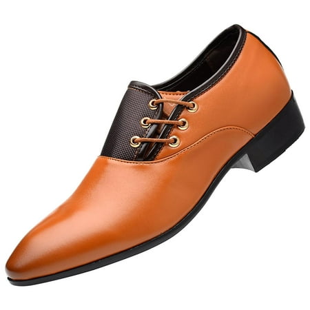 Sexlip Men s Leather Dress Shoes Lace Up Formal Business Wedding Party Breathable Comfortable Color Block Footwear Yellow 48