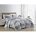 thumbnail image 3 of Chezmoi Collection Anderson 3-Piece Printed Patchwork Quilt Set - Plaid Checkered Stripe Coverlet - Pre-Washed Microfiber Lightweight Reversible Bedspread, Queen Size, 3 of 4