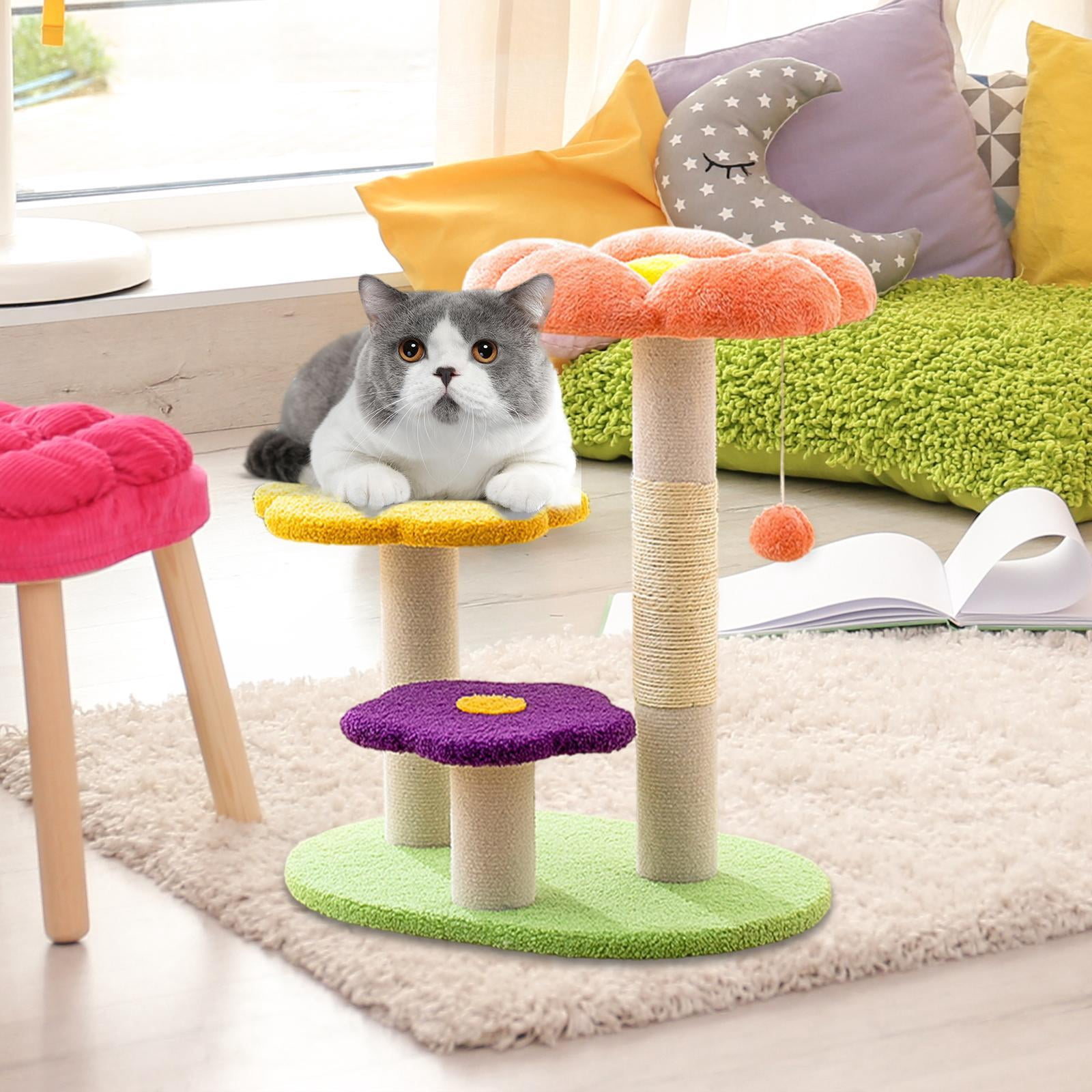 Bvdfgk Flower Scratch Post Cat Scratcher with Interactive Ball 3 Tiers Scratching Pole orange