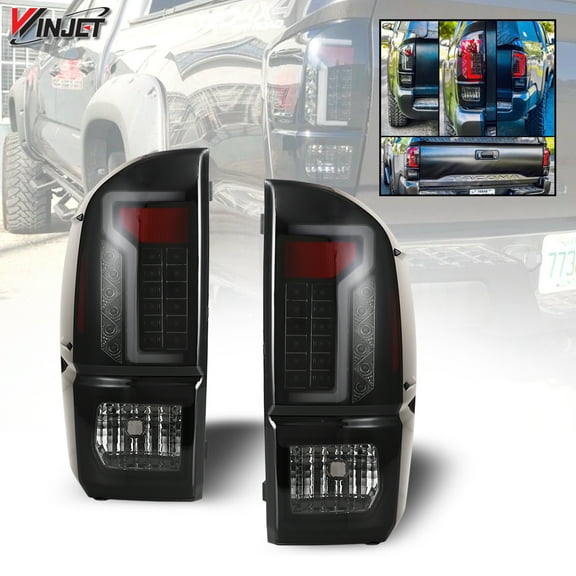 Winjet DRL LED Black/Smoke Lens Tail Lights Pair Set for 2016-2020 Toyota Tacoma