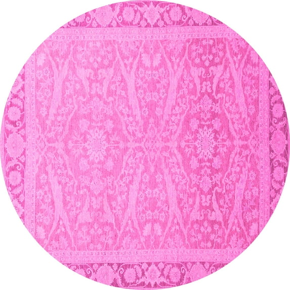 Ahgly Company Indoor Round Abstract Pink Modern Area Rugs, 3' Round