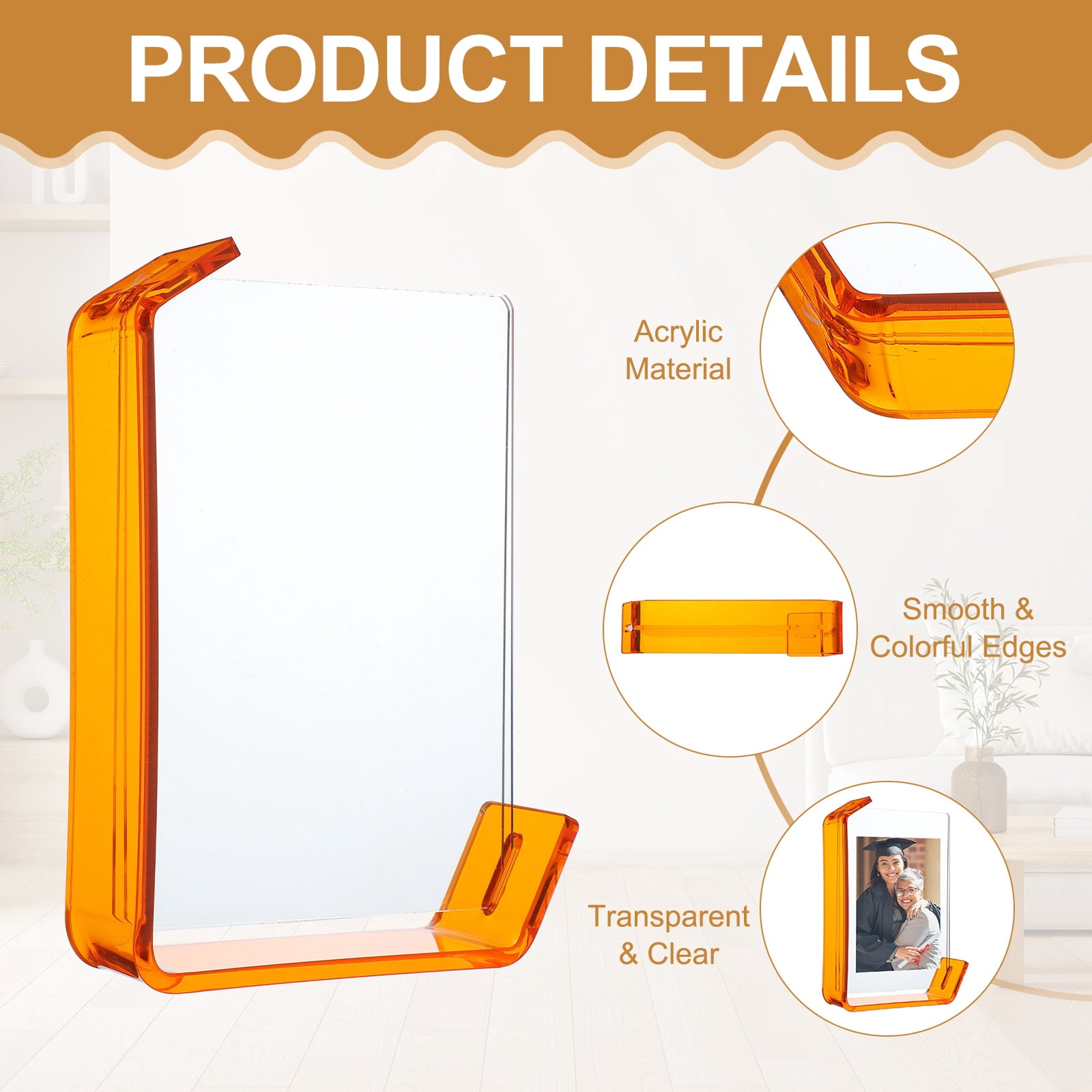 Unique Bargains Durable Acrylic Floating Picture Frame for Wall Orange 4" x 6"