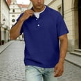 thumbnail image 7 of Lenpel Men's Cotton Linen Shirts Big and Tall Rolled Short Sleeve Crew Neck Quarter Button T-Shirts Casual Summer Tee Tops, 7 of 7