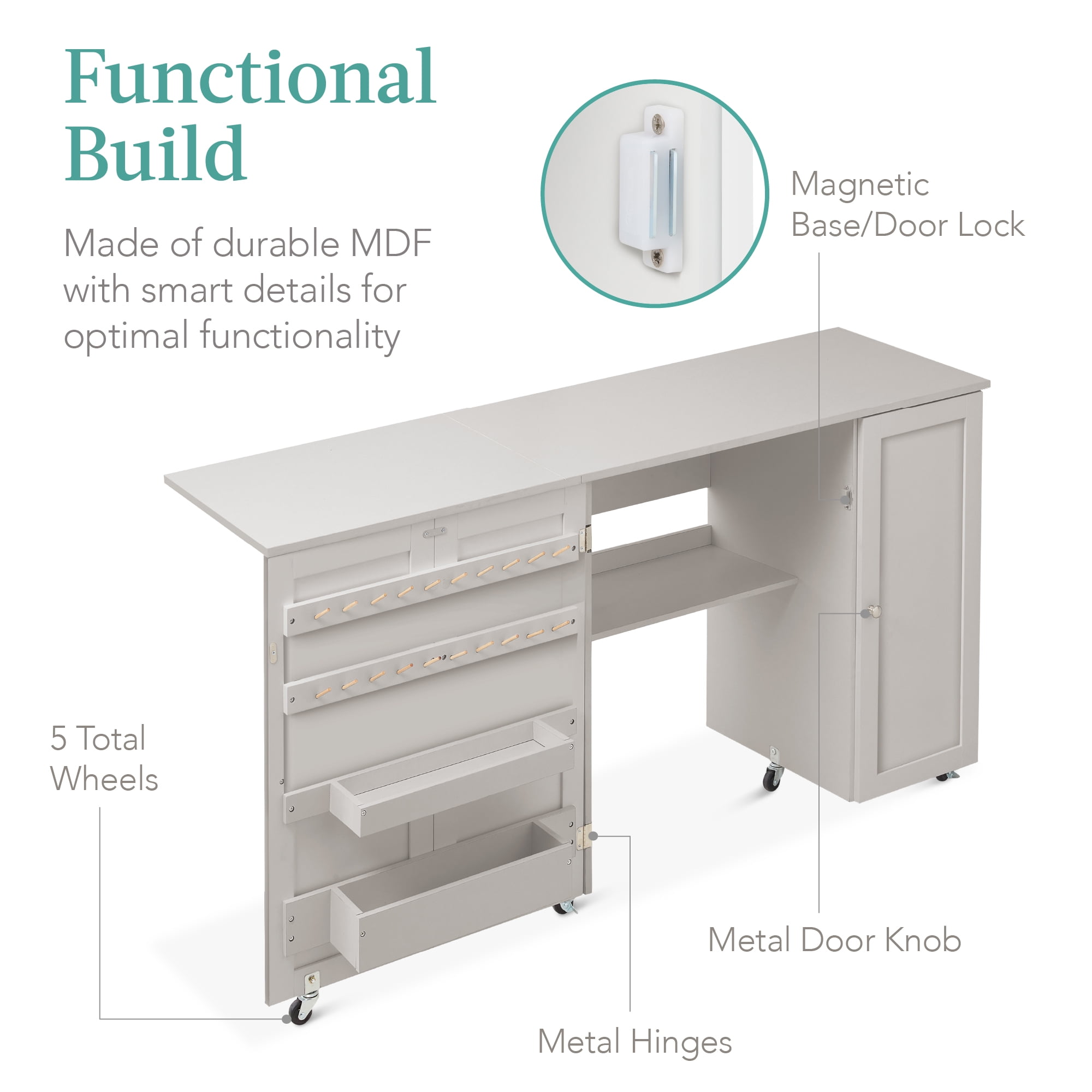 Best Choice Products Large Portable Multipurpose Folding Sewing Table w/ Magnetic Doors, Craft Storage - Gray