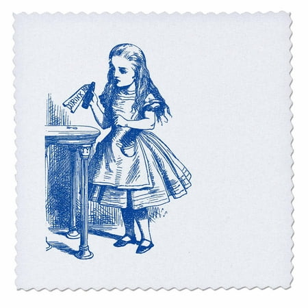 3dRose Drink Me Alice in Wonderland vintage - Quilt Square, 10 by 10-inch