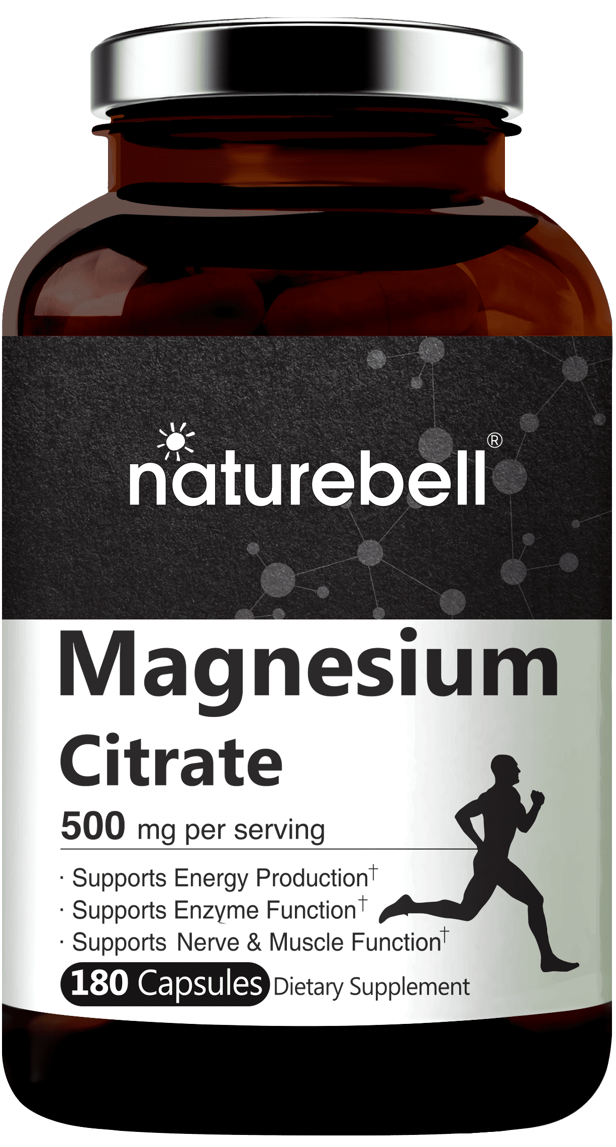 Extra Strength Elemental Magnesium 500mg as Magnesium Citrate, 180 Capsules