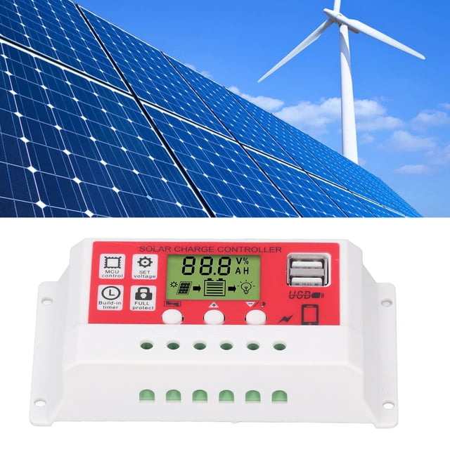 MPPT 30A Solar Controller, Dual USB Port Controller for Solar Panel, Battery Intelligent Regulator with LCD Display, 12V/24V Auto Paremeter Adjustable. Fast Charging, Dual USB