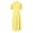 thumbnail image 4 of Vestido camisero largo con bolsillos y manga corta liso para mujer, poliéster spandex, estilo informal similar al lino, tallas S-XXXXXL, 4 of 5