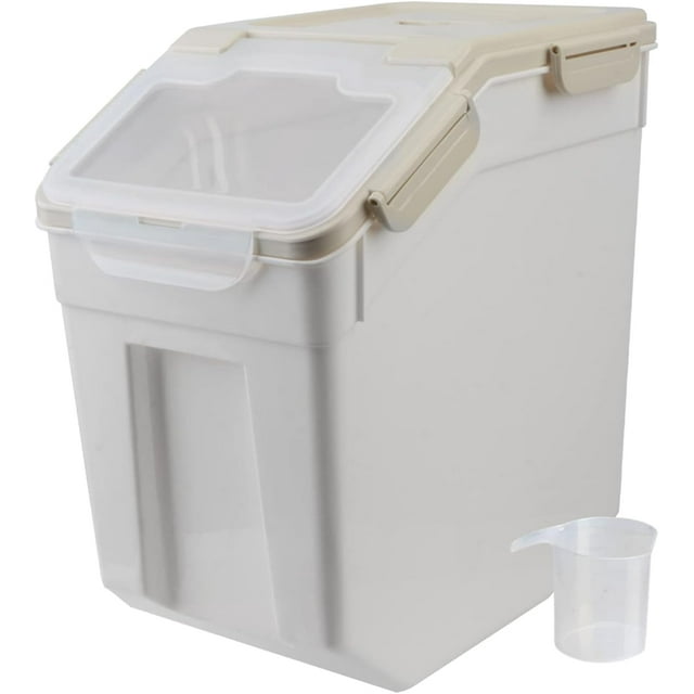 Airtight Flour Storage Container 25Lb, Large BPA Free Plastic Rice Storage Dispenser Kitchen Pantry Organizer Box Pet Dog Cat Food Storage Container Bin,Grey
