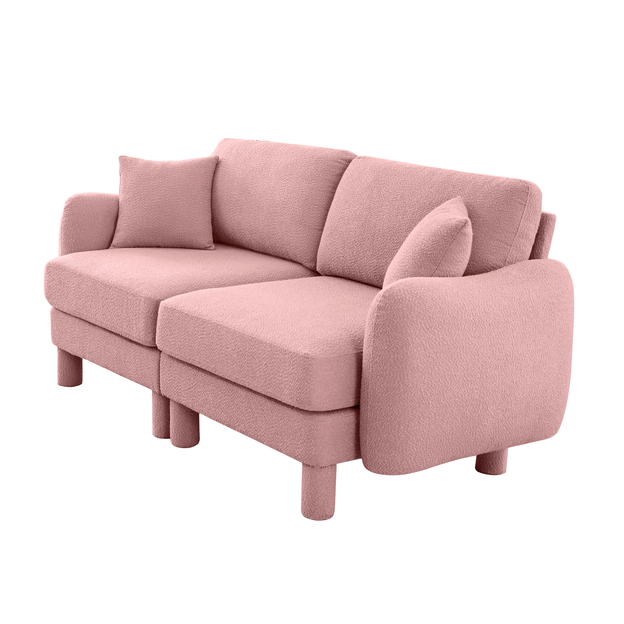 Gewnee Pink 2-Seater Boucle Loveseat with Shell Armrests & Fabric-Wrapped Cylindrical Legs - Ideal for Bedroom Reading Nook, Home Office Lounge