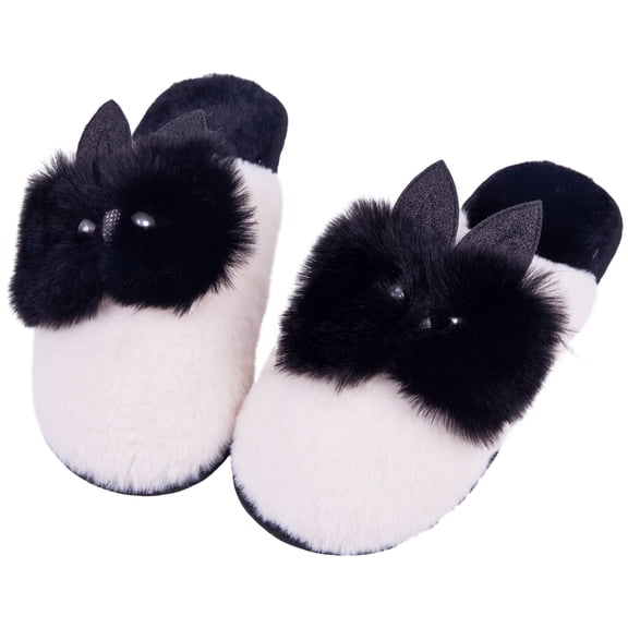 Women's Cute Bunny Ear Rhinestone Plush Slippers No Skid Versatile Cotton Shoes For Autumn And Winter Use At Home Indoor Outdoor