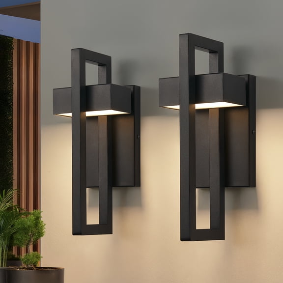 16.5'' LED Outdoor Wall Sconce Dusk to Dawn Outdoor Lighting, Modern Exterior Lighting Fixtures, Black LED Front Porch Lights Outside Wall Mount Lights for House, Hallway, 3000K, 2 Pack
