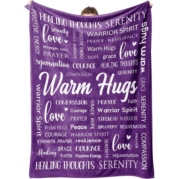LHSHID Warm Hugs Healing Blanket Purple Get Well Gifts for Women After Surgery Breast Cancer Gifts for Women Friends Inspirational Blanket Soft Comfort Throw Blankets 60"x80"