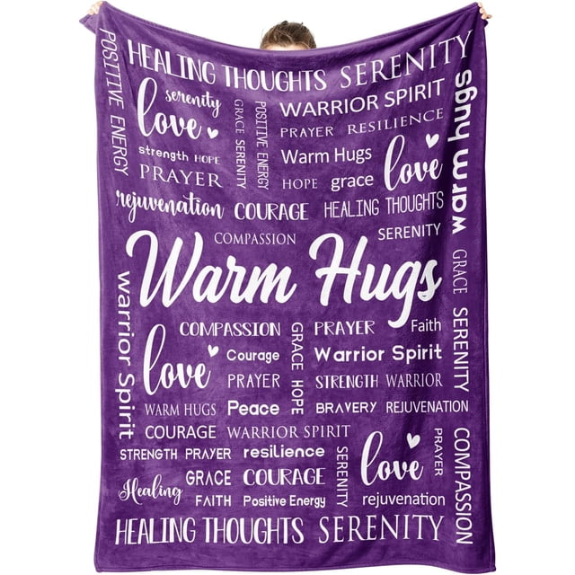 LHSHID Warm Hugs Healing Blanket Purple Get Well Gifts for Women After Surgery Breast Cancer Gifts for Women Friends Inspirational Blanket Soft Comfort Throw Blankets 60"x80"