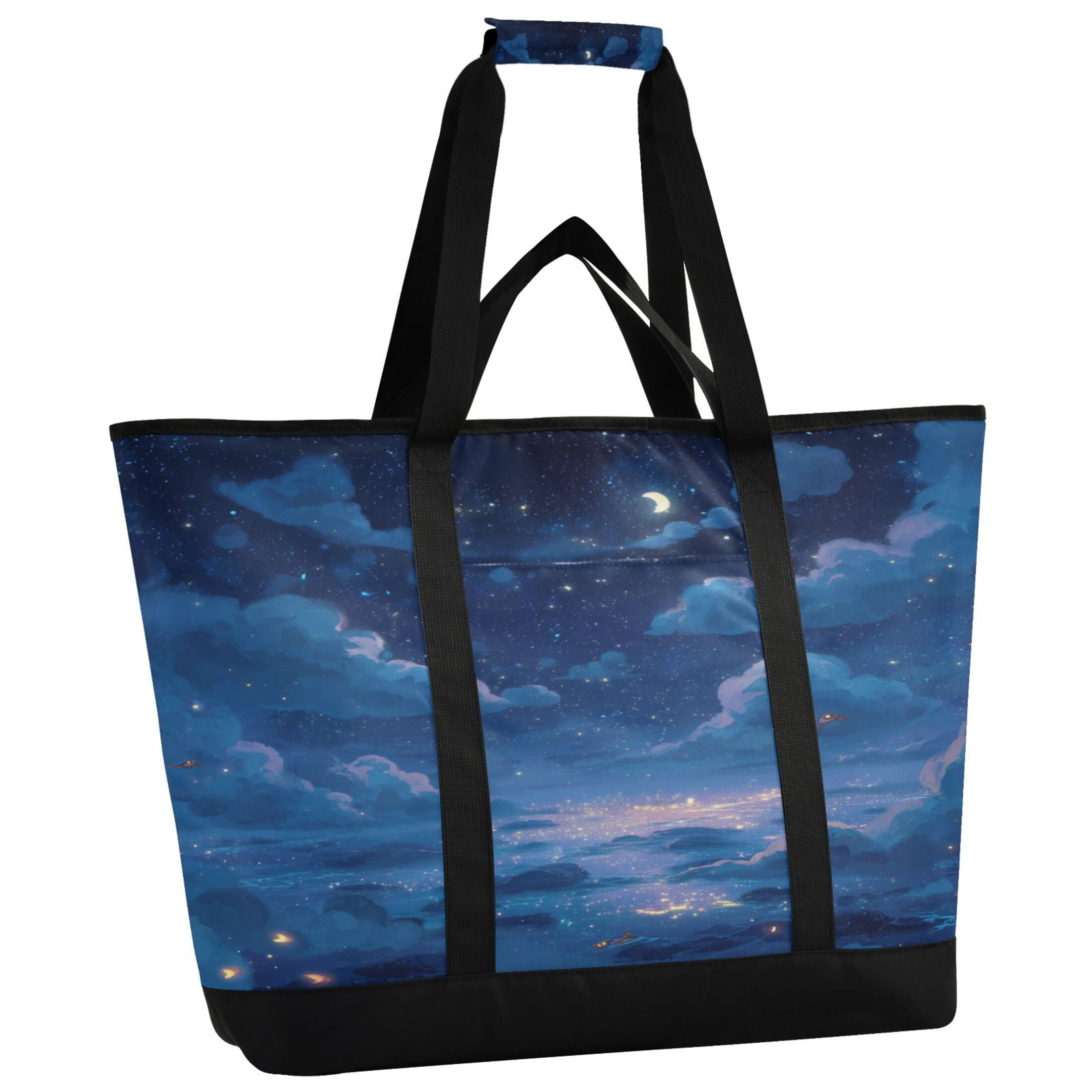 Large Hand-held Ice Pack Picnic Bag Insulation and Refrigeration Suitable for Shopping Picnics and Camping Blue Night Sky