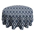 thumbnail image 4 of Navy Blue Geometric Quatrefoil Pattern Round Tablecloth 60"x60",Wrinkle Wipeable Table Cloth for Kitchen Dining Room Picnic Patio Party, 4 of 6