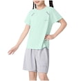 thumbnail image 2 of Spazoro Little & Big Girls Activewear Outfit Sets, Summer 2-Pieces Solid Color Crew Neck Short Sleeve Shirt and Shorts Sets Green Size 3 T, 2 of 3