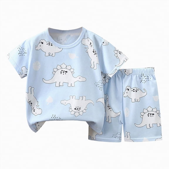 TOWED22 Infant Toddler Baby Boy Clothes 2pcs Crewneck Short Sleeve Shirt Pocket Shorts Truck Graphic Dinosaur Summer Outfits(Light Blue,2-3 Y)