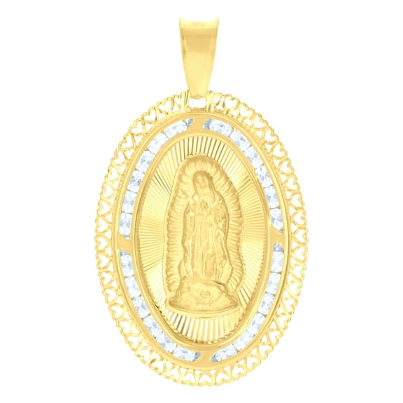 10kt Yellow Gold Mens Cubic-Zirconia Guadalupe Religious Charm Pendant