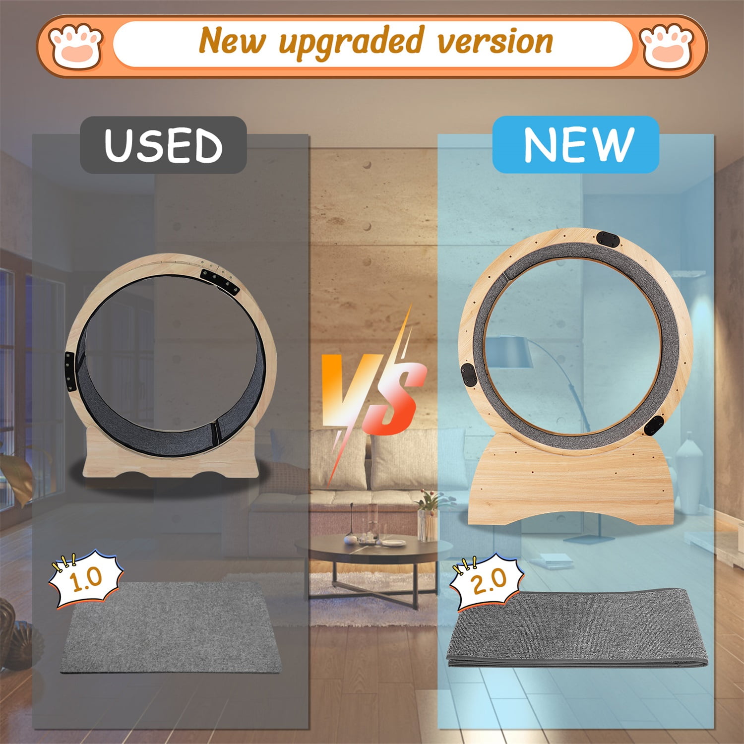 Pefilos 34 Inch Round Cat Toy Hamster-Wheel Style Cat Wheel with Carpet Runway Exercise, Wooden Sisal-Covered Cat Scratcher Toy, Beige Pefilos 34 Inch Round Cat Toy Hamster-Wheel Style Cat Wheel with Carpet Runway Exercise, Wooden Sisal-Covered Cat Scratcher Toy, Beige