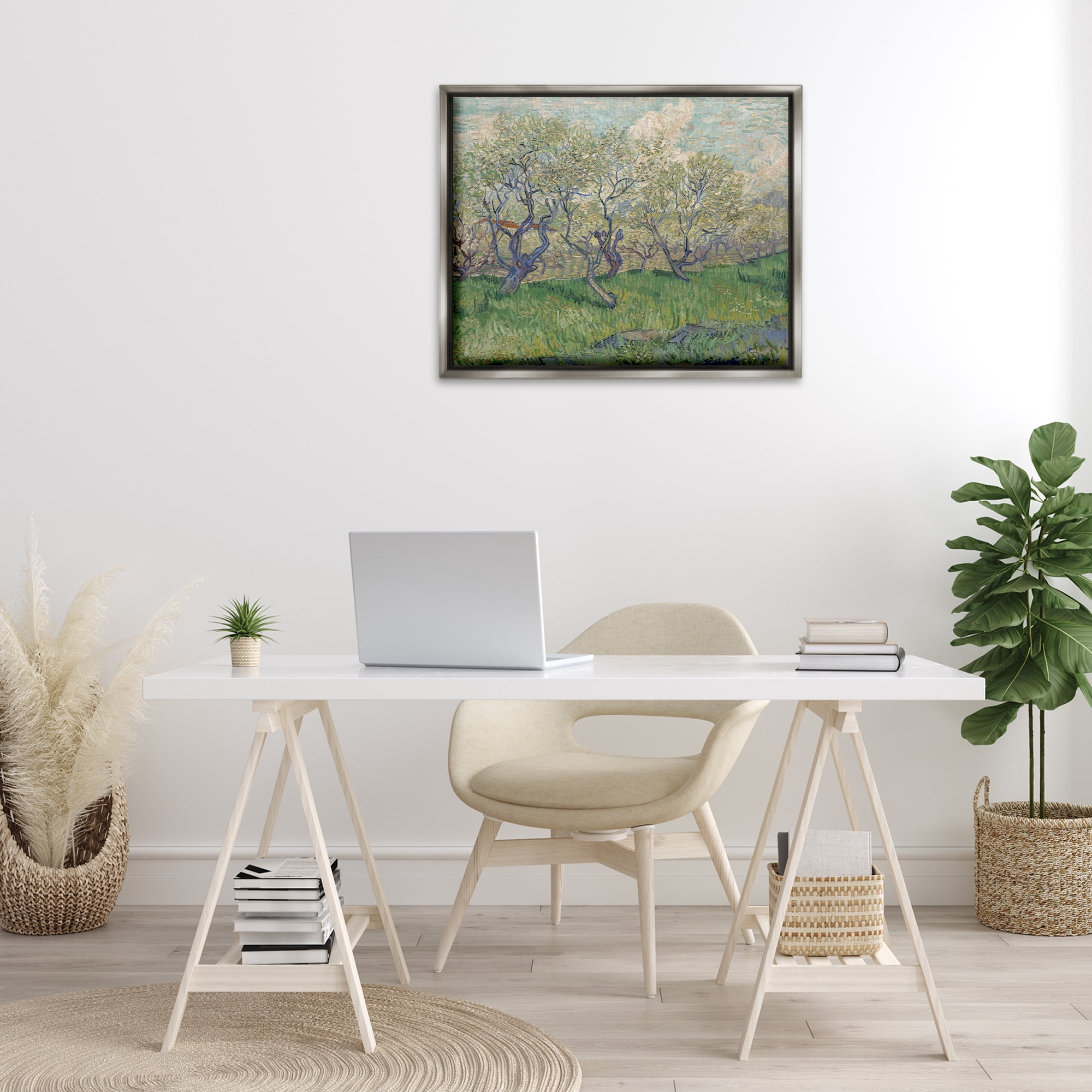 Stupell Industries Classic Van Gogh Blossoming Orchard Landscape & Nature Painting Gray Floater Framed Canvas Art Print Wall Art, 31 x 25