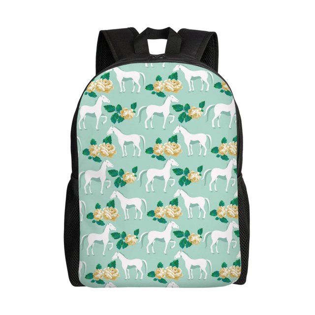 Disketp Horse And Flower Mochila Unisex de Apertura Lateral Completa, Mochila para Laptop para Escuela, Trabajo y Viajes