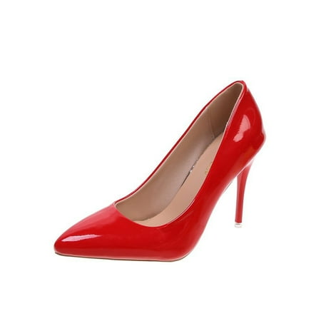 

Eloshman Womens Comfort High Heel Pumps Formal Anti-Slip Pointed Toe Sexy Dress Pump Shoes Red 11