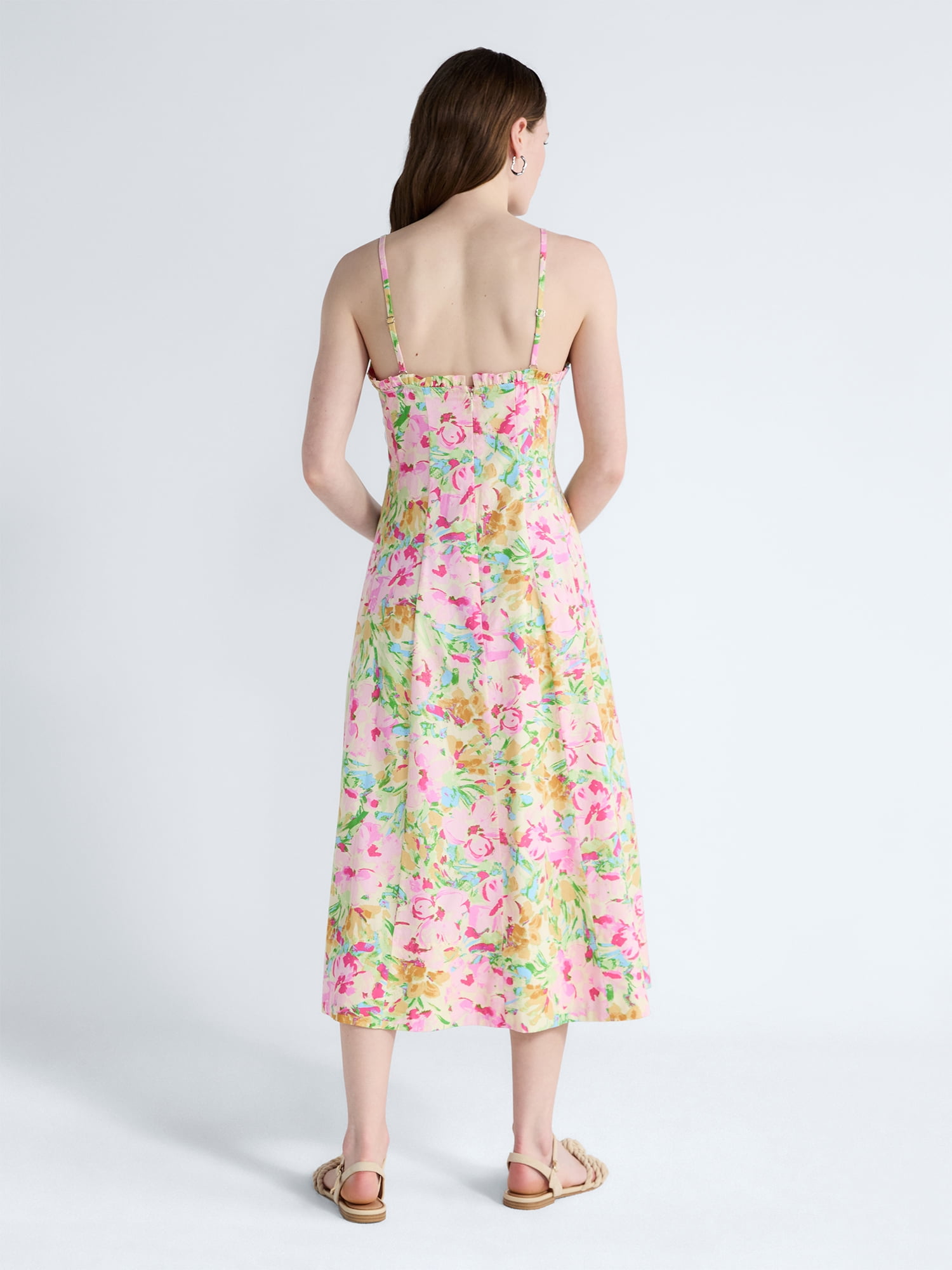 Free Assembly Women's Cotton Panel Midi Dress with Sweetheart Neckline, Sizes XS-XXL