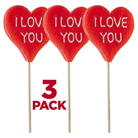 Large Heart Shape i love you Lollipops -valentine lollipop, extra large ,Great for Valentines Day Goody Bag Fillers or Party Favor-3 pack