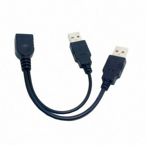 JSER Black USB 2.0 Female A to Dual A Male Extra Power Data Y Extension Cable for 2.5" Mobile Hard Disk