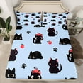 thumbnail image 2 of jejeloiu Kawaii Cat Kitten Twin Sheet Sets,Puppy Dogs Paws Print Twin Fitted Sheet,Blue Black Flat Sheet For Kids,Super Cozy Room Decor,3-Piece, 2 of 7