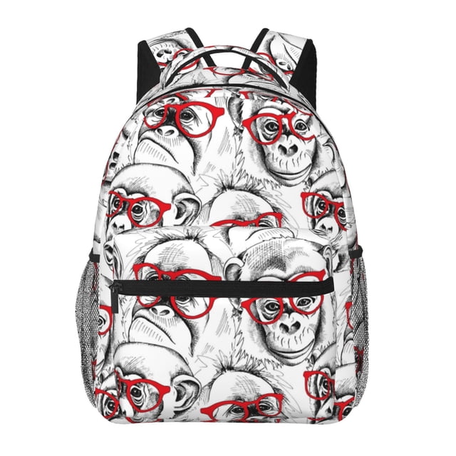 Kdxio Monkey Pattern Casual Student Backpack Lightweight Daypack Laptop Compartment Travel School Ergonomic Canvas Multi Pocket Design-One Size