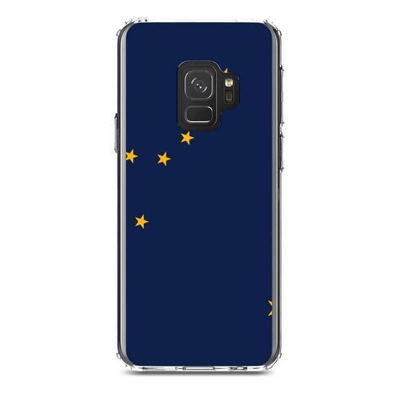 DistinctInk Clear Shockproof Hybrid Case for Samsung Galaxy S9 (5.8" Screen) - TPU Bumper, Acrylic Back, Tempered Glass Screen Protector - Alaska State Flag - US State Flag