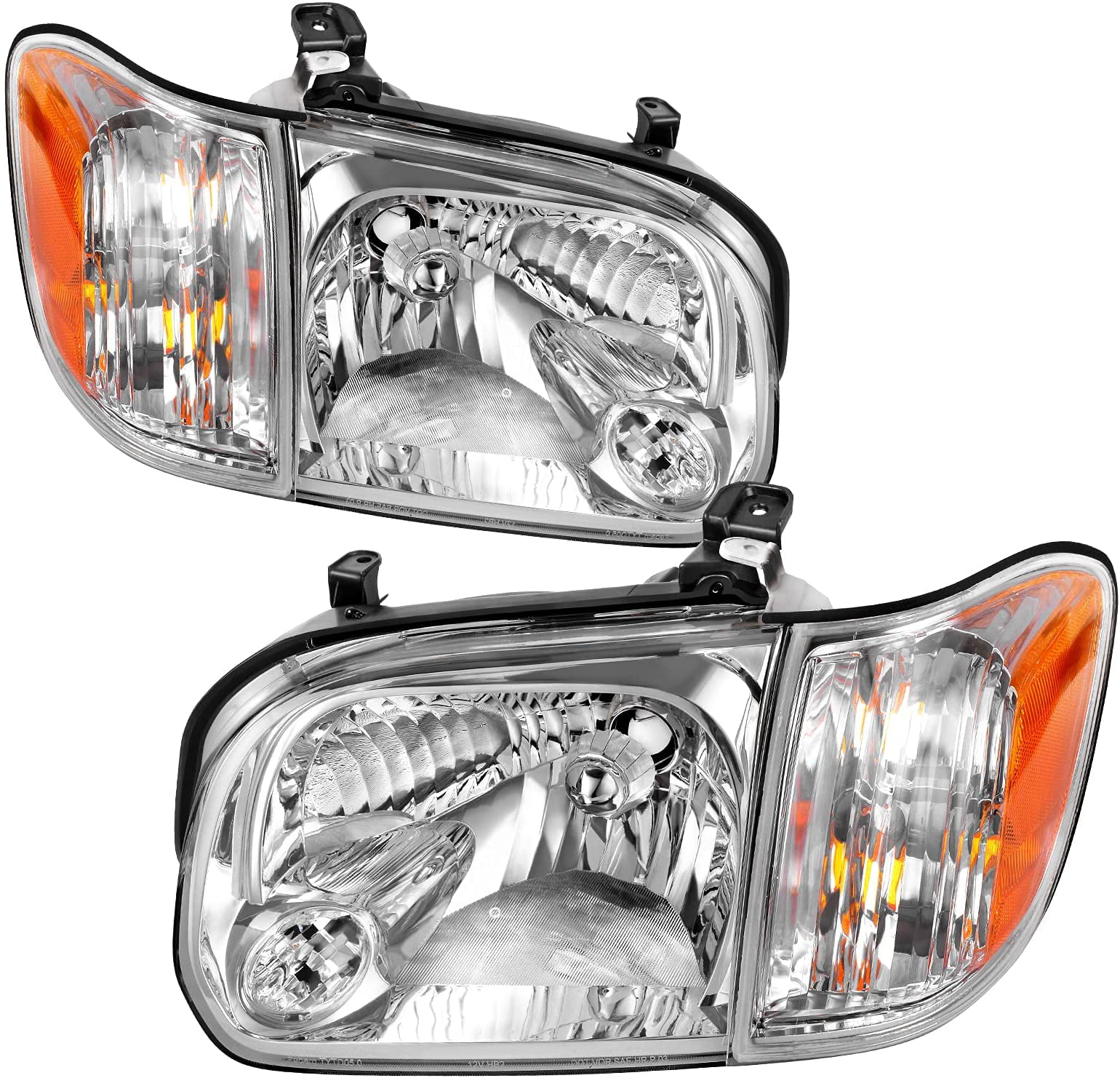 Set of 2 MOSTPLUS Headlight Assembly Compatible with 2005-2006 Toyota Tundra Double/Crew Cab 2005-2007 Sequoia-Chrome Housing with Amber Reflector Front Lamp