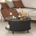 thumbnail image 6 of JOINICE Round Coffee Table with Hidden Compartment and Open Storage Shelf,Fluted Waveform Panel Coffee Table for Living Room,Black, 6 of 7