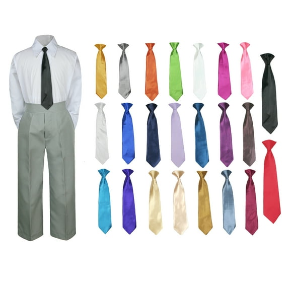 3PC Shirt Gray Pants Nectie Set Baby Boy Toddler Kid Formal Suit Sm-7