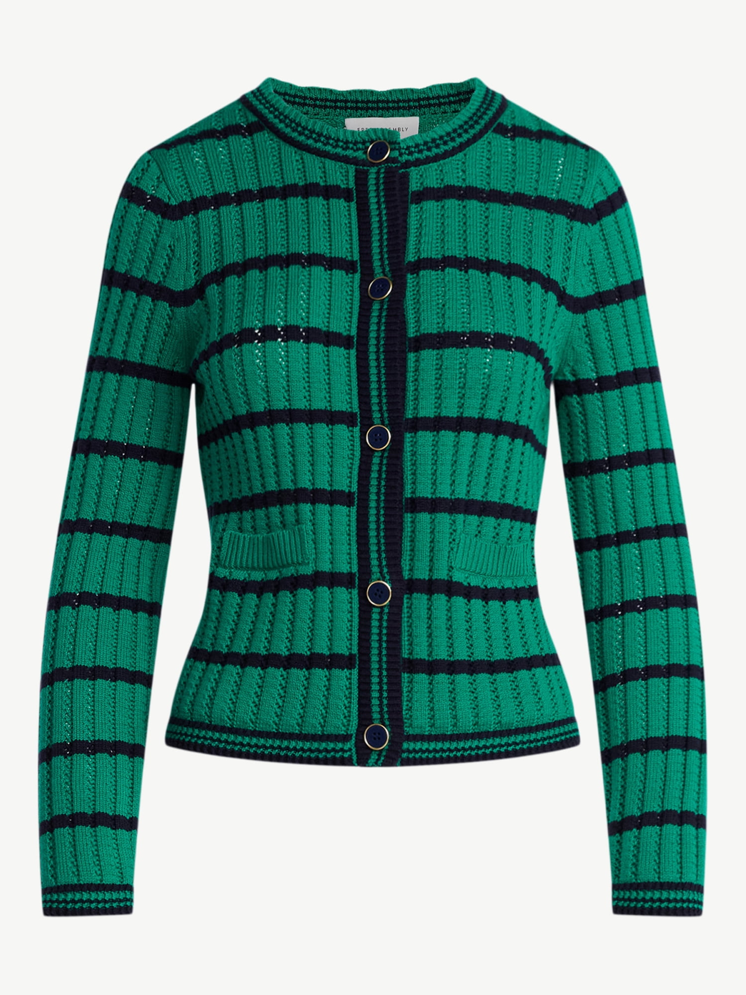 Free Assembly Women's Textured Stitch Cotton Cardigan Sweater with Long Sleeves, Lightweight, Sizes XS-XXL