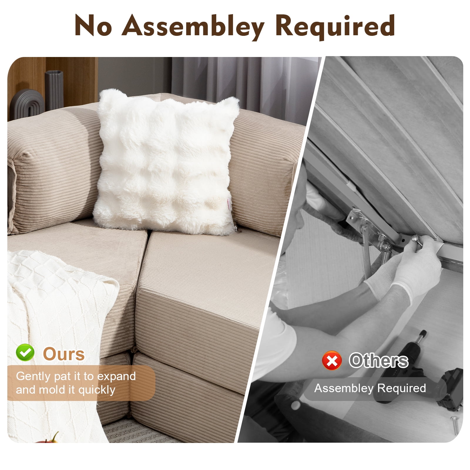 MEISSALIVVE 108" L-Shaped Modular Sectional Sofa with Chaise