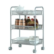 Honeycomb Mesh Style Three Layers Removable Storage Cart Silver