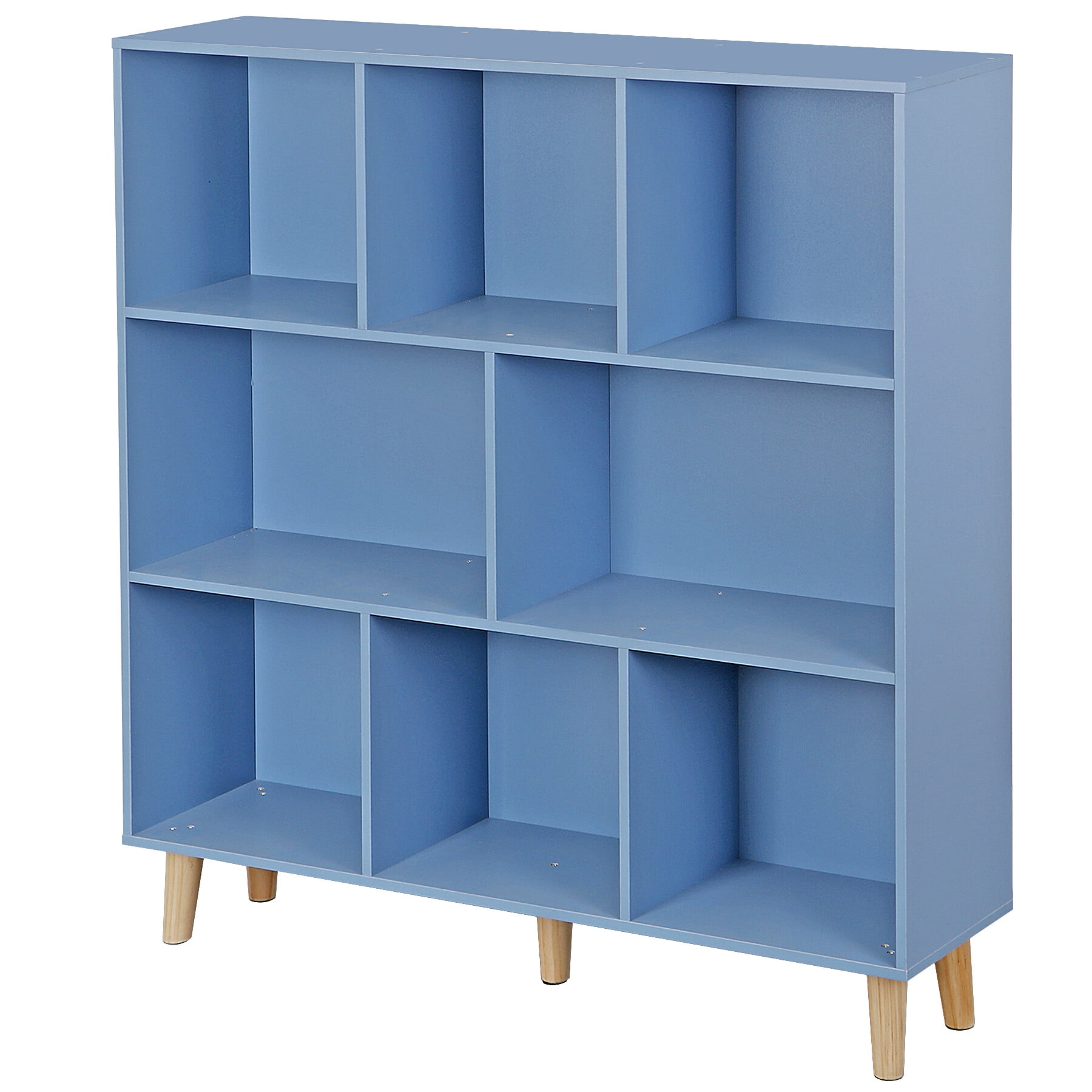 Blue Free Standing 3-tier Bookcase 8 Cubes Shelves Organizer For Small  Space