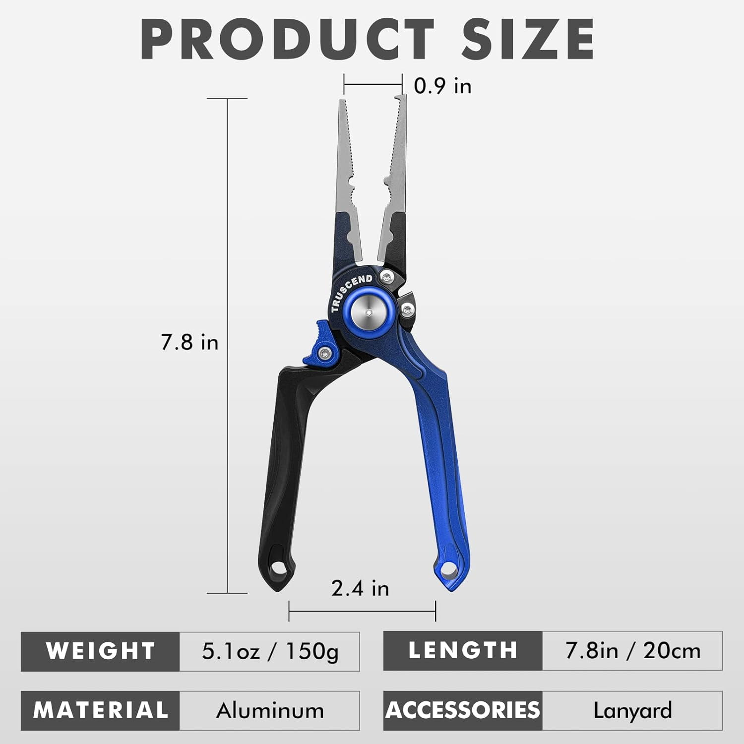 TRUSCEND Lockable Fishing Pliers with High Tungsten Cutter, Innovative Ergonomic Handy Handle, Saltwater Corrosion Resistant Teflon Coated Fishing Tool, Super Light Multi-Function Fishing Gifts
