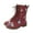 Wine, variant on Ankle Boots for Women Chunky Low Heel Embroidered Floral Print Lace Up Mid Calf Booties