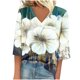 thumbnail image 1 of Fiudx Ofertas Flash Del Día Camiseta Holgada Informal de Manga Media Estampada a La Moda para Mujer con Cuello En V, 1 of 4
