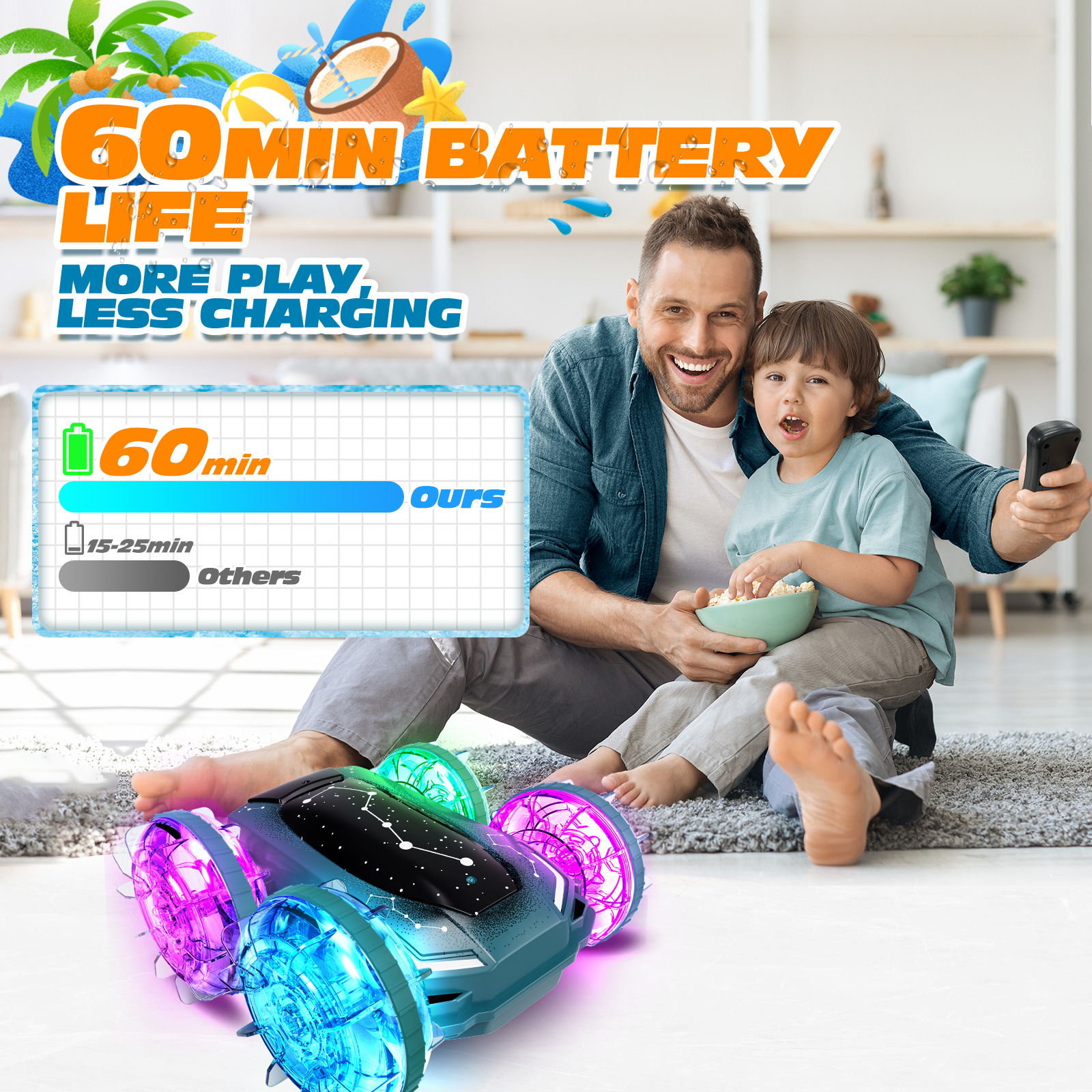 Tecnock Amphibious Remote Control Car Boat, 4WD Gesture RC Cars with Magnetic Charging, 60 Min Playtime, LED Lights, Pool Toys for Kids Ages 6-12, Gift Toys for Boys Girls
