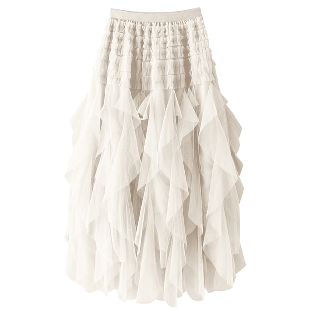 Falda de Malla para las Mujeres Ruffle Irregular Hem Estilo Verano Casual Beach Party