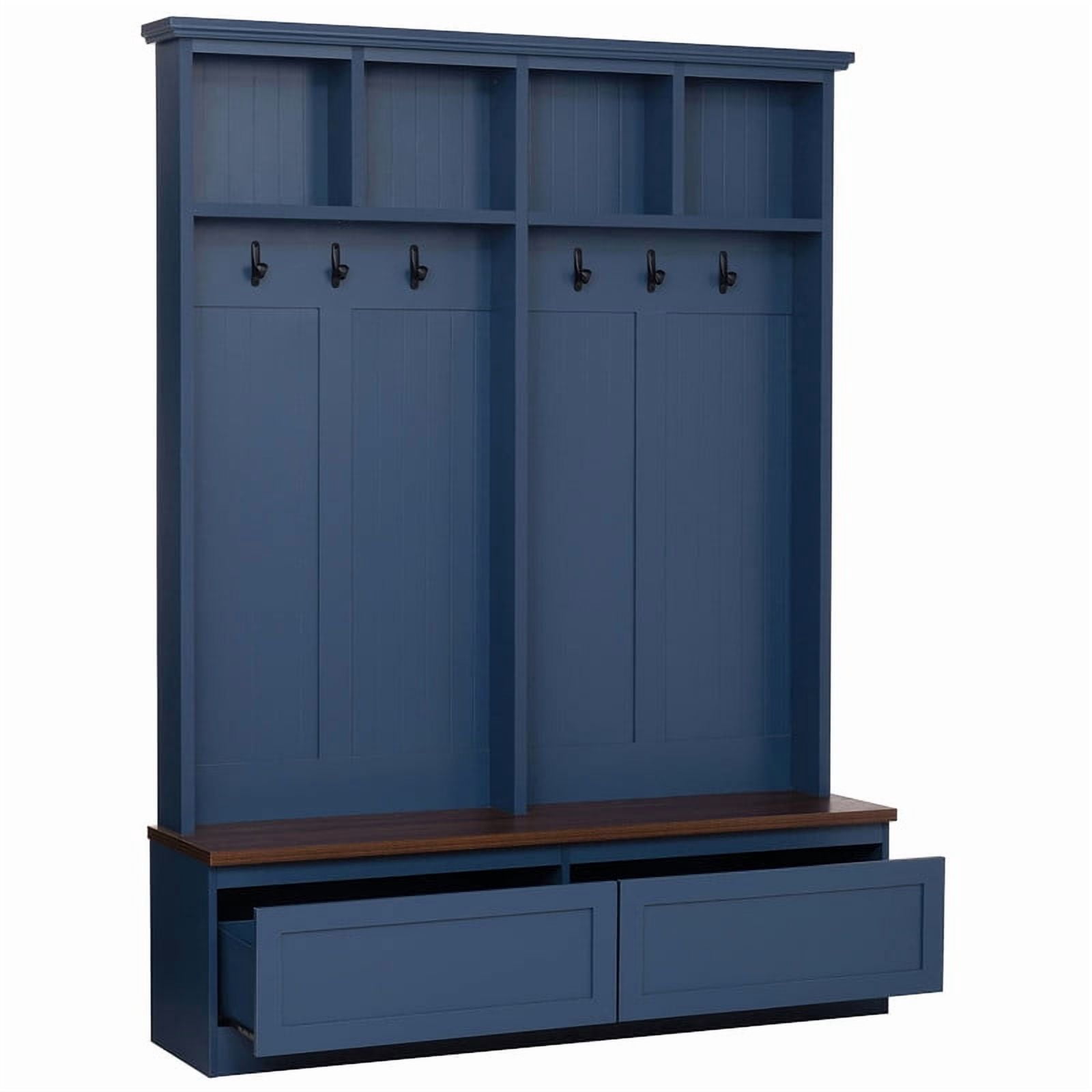Farmhouse 4-in-1 Hall Tree with Storage Bench, Versatile Coat Rack with 2 Drawers, Entryway Organizer with 6 Hooks for Hallway, Living Room