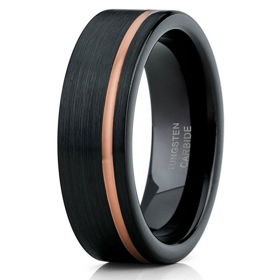 Rose Gold Tungsten Wedding Band Black Tungsten Wedding Band Anniversary Ring Men & Women Comfort Fit